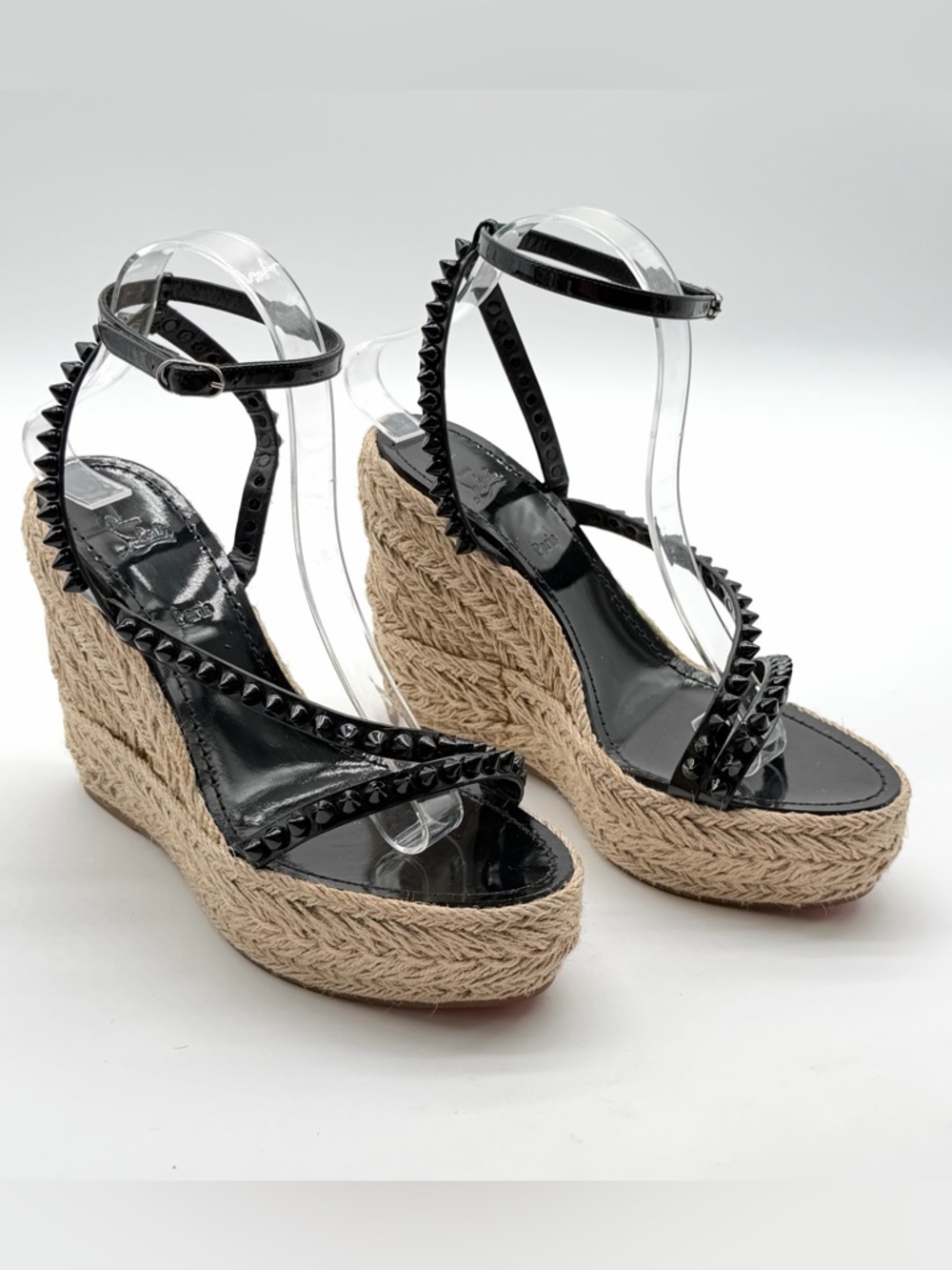 Christian Louboutin Mafaldina Zeppa Black Leather Espadrille Wedge EU 40 US 10
